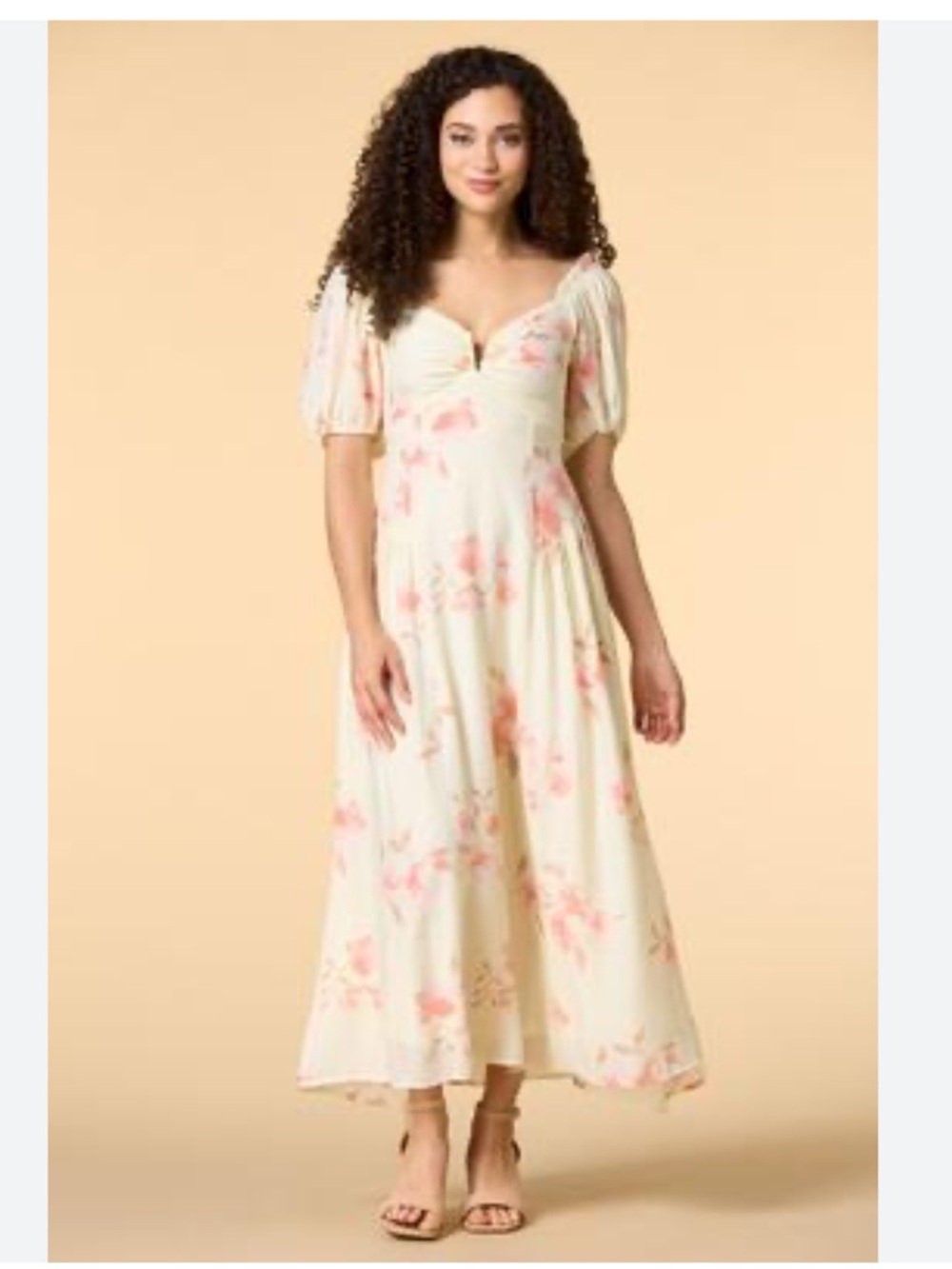 Hunter & Brown Butter Yellow Floral Maxi Dress Puff Sleeves Large Cottagecore